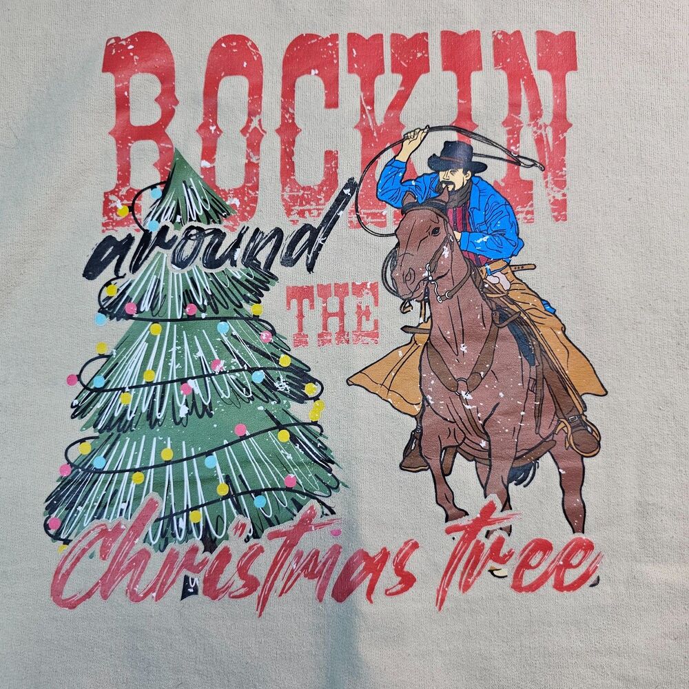 Gildan Rockin Around Christmas Tree Western Graphic Sweatshirt Small - Picture 4 of 9